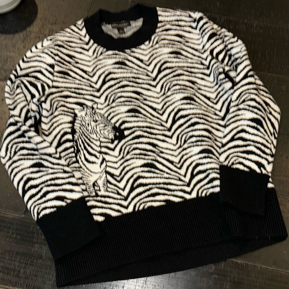 Banana Republic Striped Zebra Animal Print Crew Neck Sweater S​​​​​​​​​​​​​​​​​​